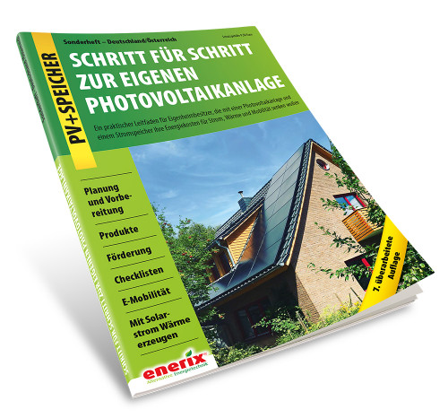 Hochglanzmagazin Ratgeber von enerix in grün mit PV-Anlage, Schritt für Schritt zur eigenen Photovoltaik-Anlage